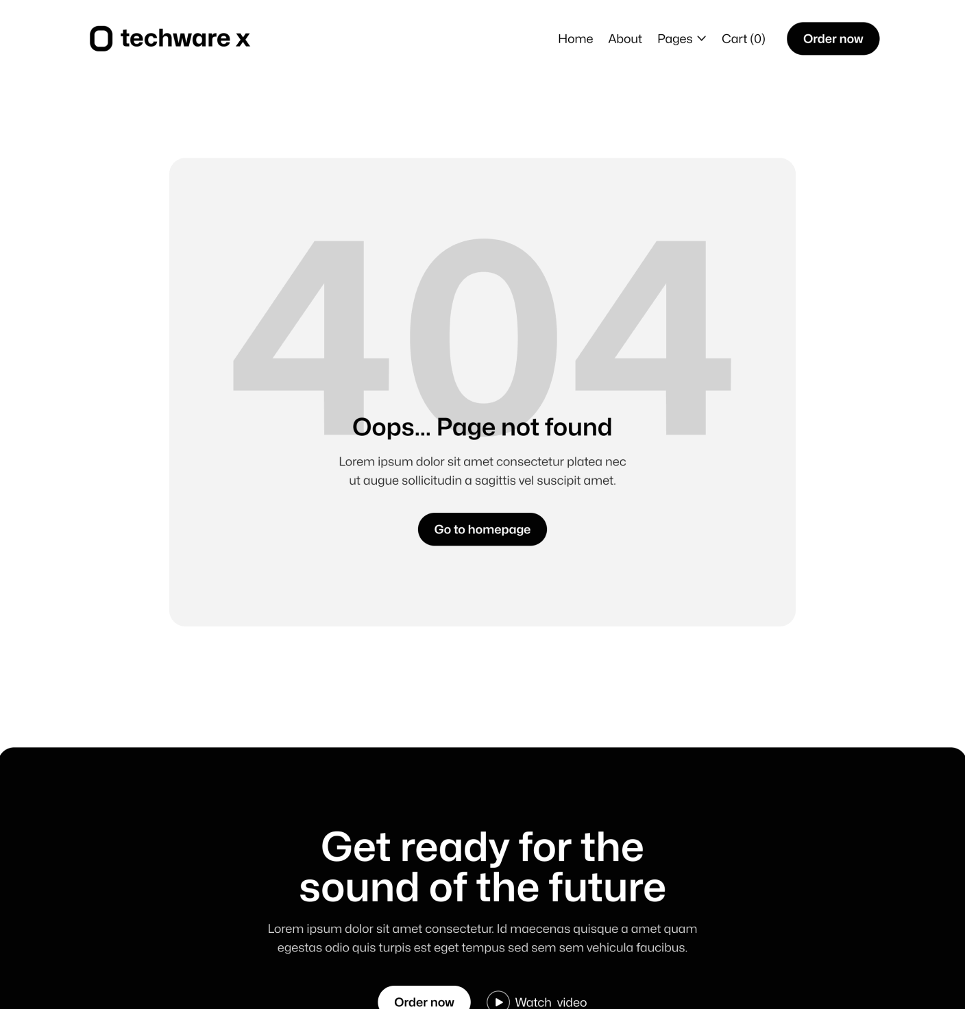 Techware X - 404 Not Found Utility Page Online Ecommerce Webflow Template