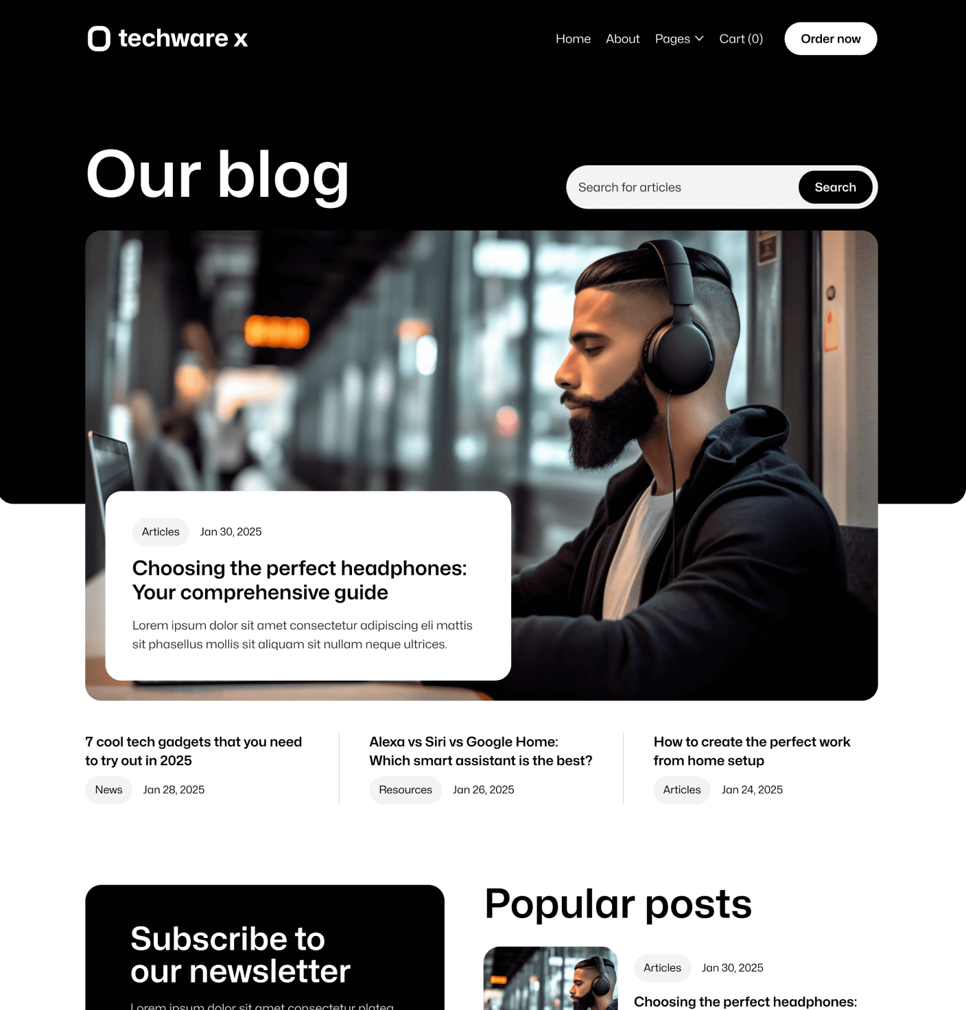 Techware X - Blog V2 Main Page Online Ecommerce Webflow Template