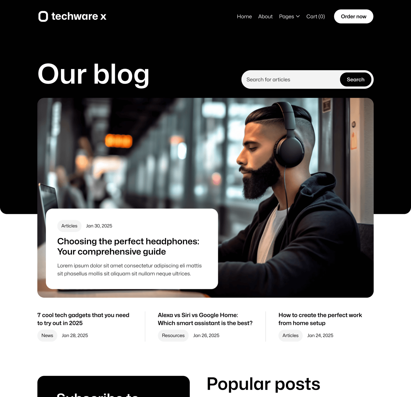 Techware X - Blog V2 Top Page Online Ecommerce Webflow Template