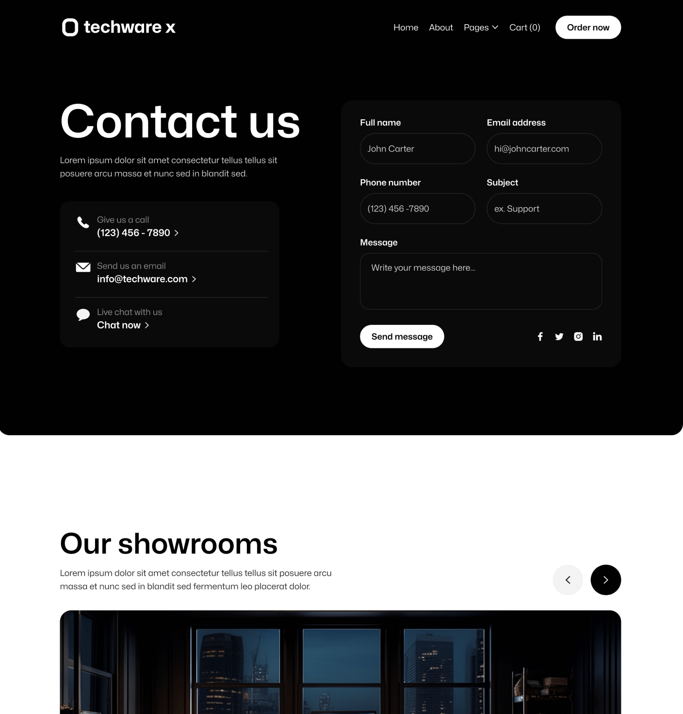 Techware X - Contact V1 Main Page Online Ecommerce Webflow Template