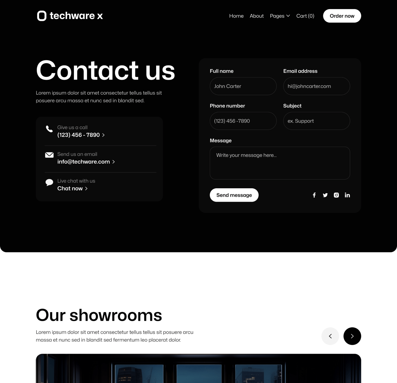 Techware X - Contact V1 Top Page Online Ecommerce Webflow Template