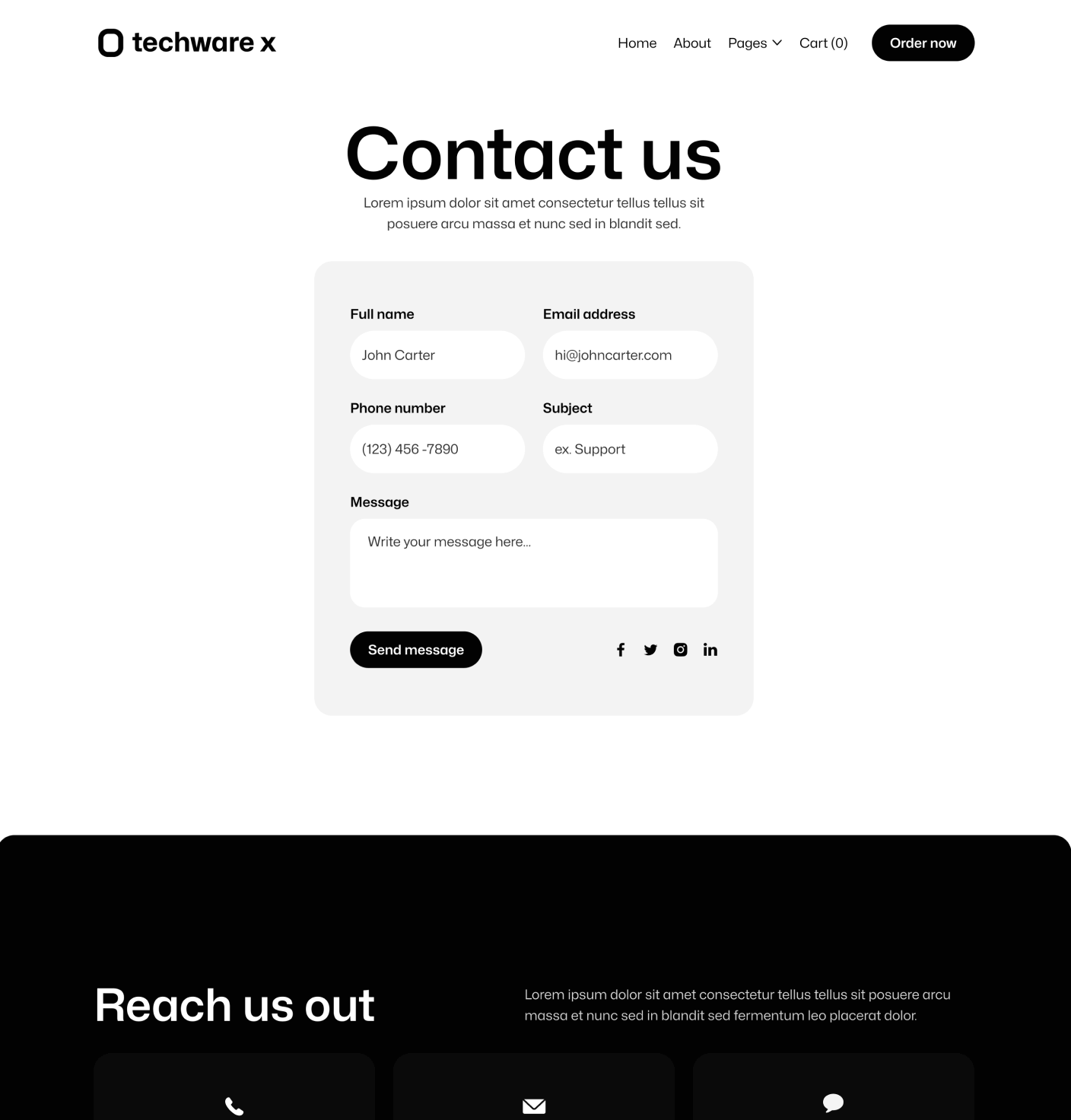 Techware X - Contact V2 Main Page Online Ecommerce Webflow Template