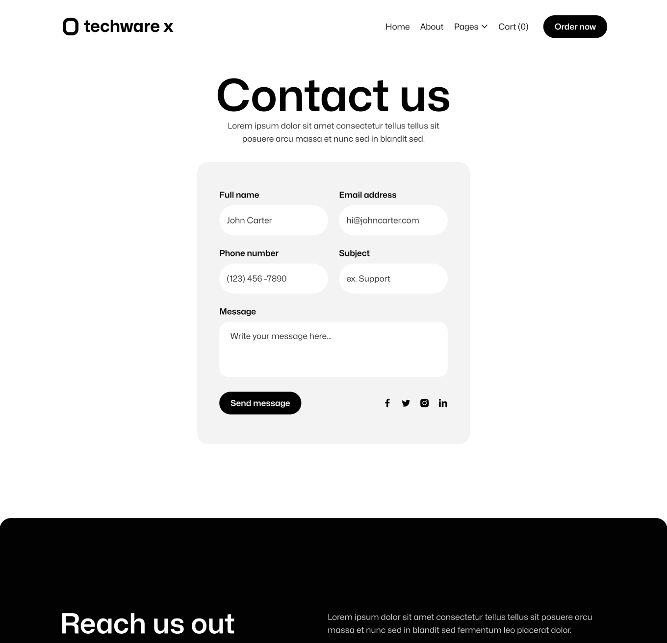 Techware X - Contact V2 Top Page Online Ecommerce Webflow Template