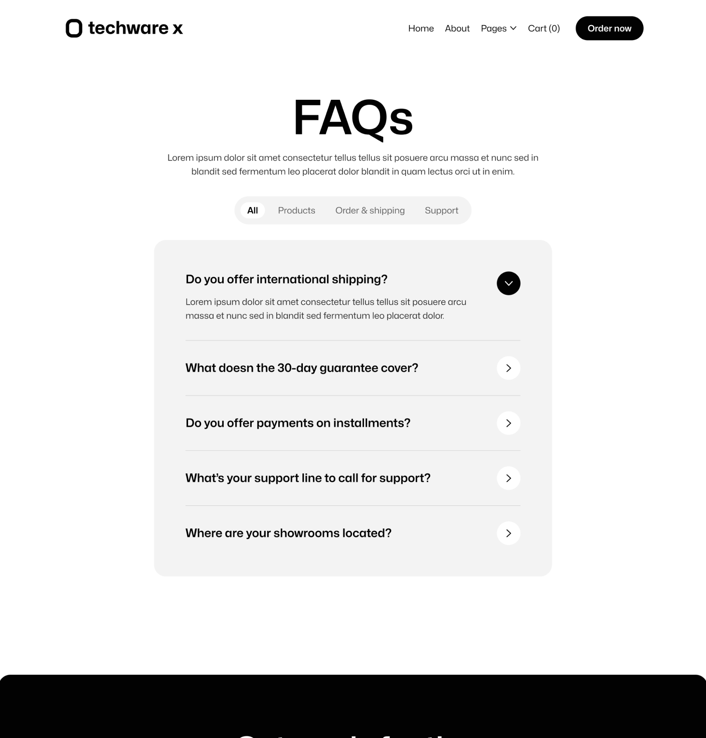 Techware X - FAQs Utility Page Online Ecommerce Webflow Template