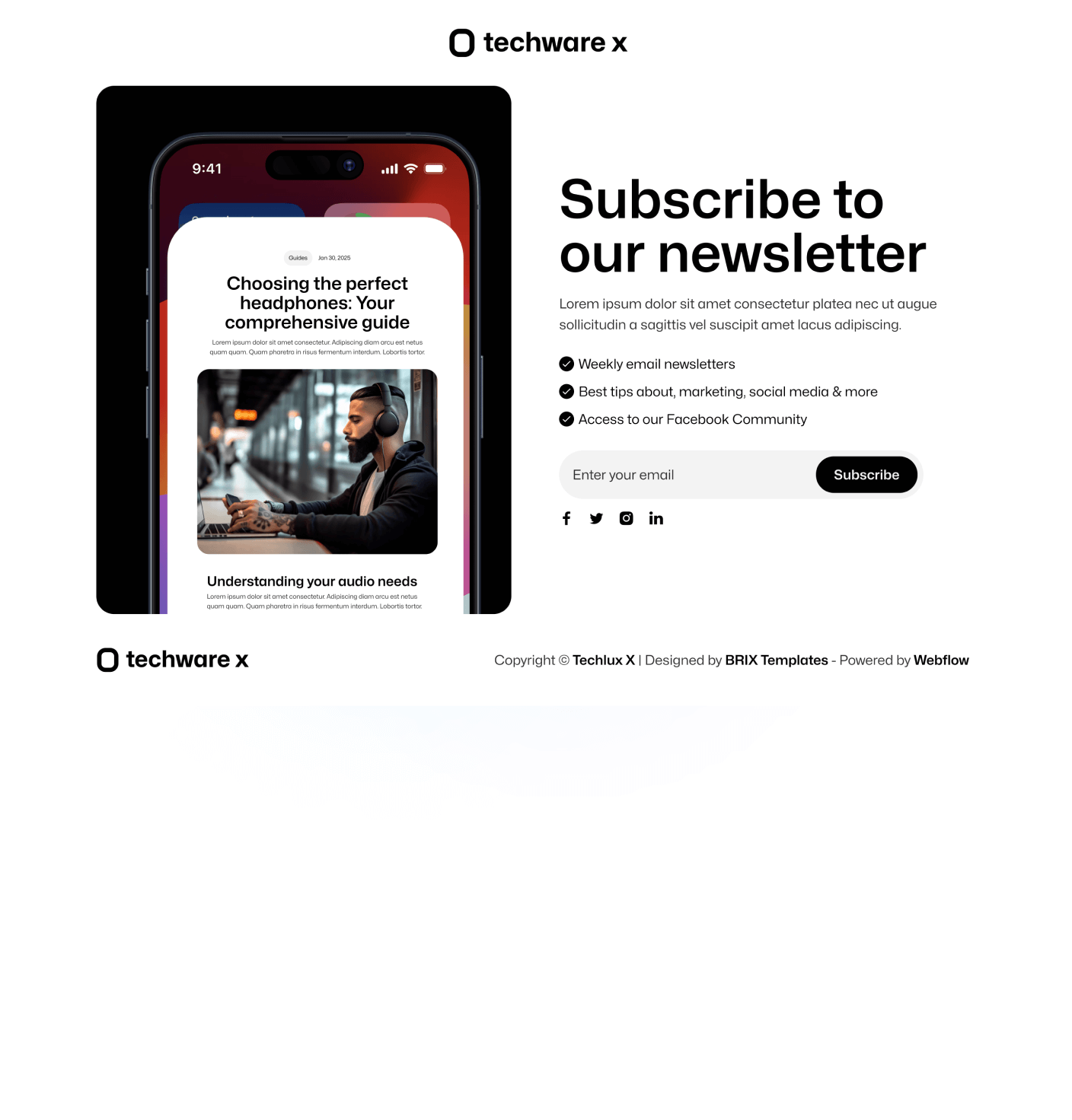 Techware X - Newsletter Utility Page Online Ecommerce Webflow Template