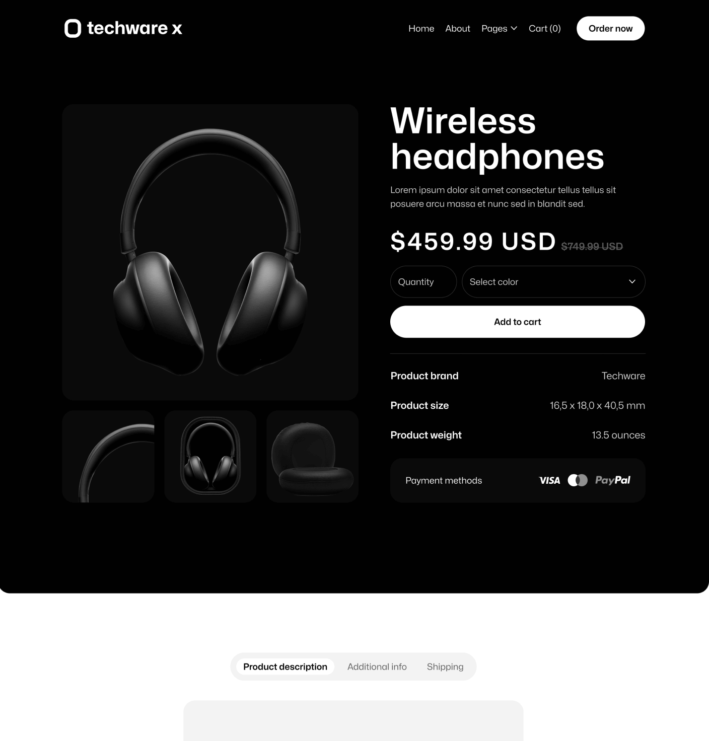 Techware X - Product Single Main Page Online Ecommerce Webflow Template